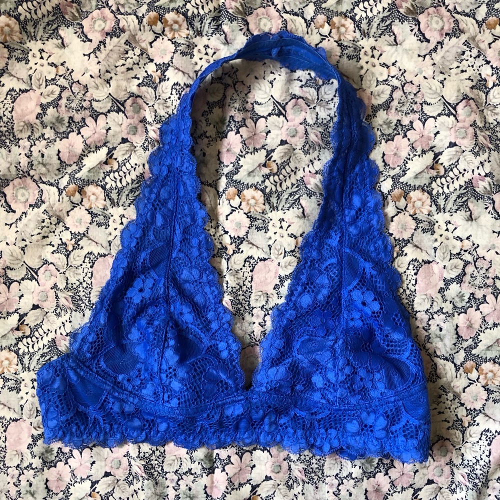 Free People Intimately Galloon Cobalt Blue Lace Halter Bra Size M Bralette